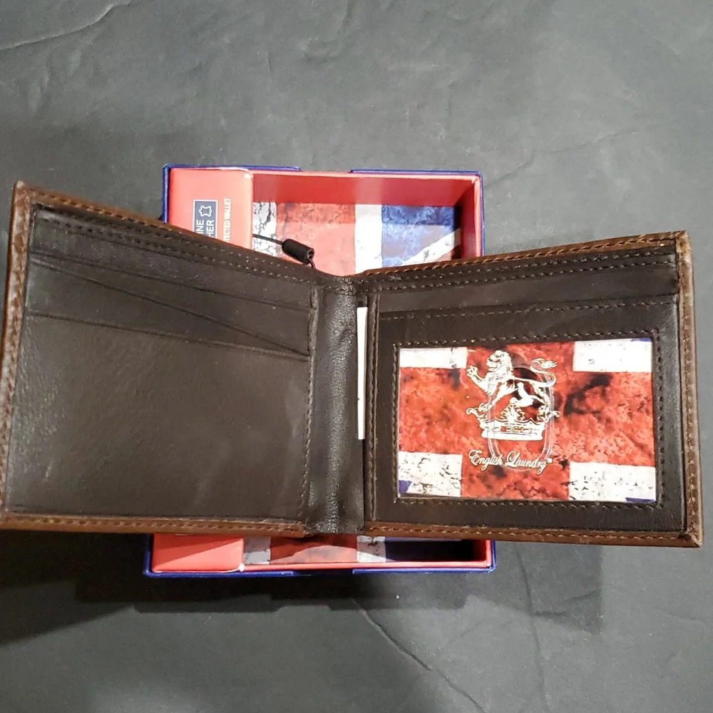 English laundry distressed genuine leather brown bifold RFID‎ men's wallet new
